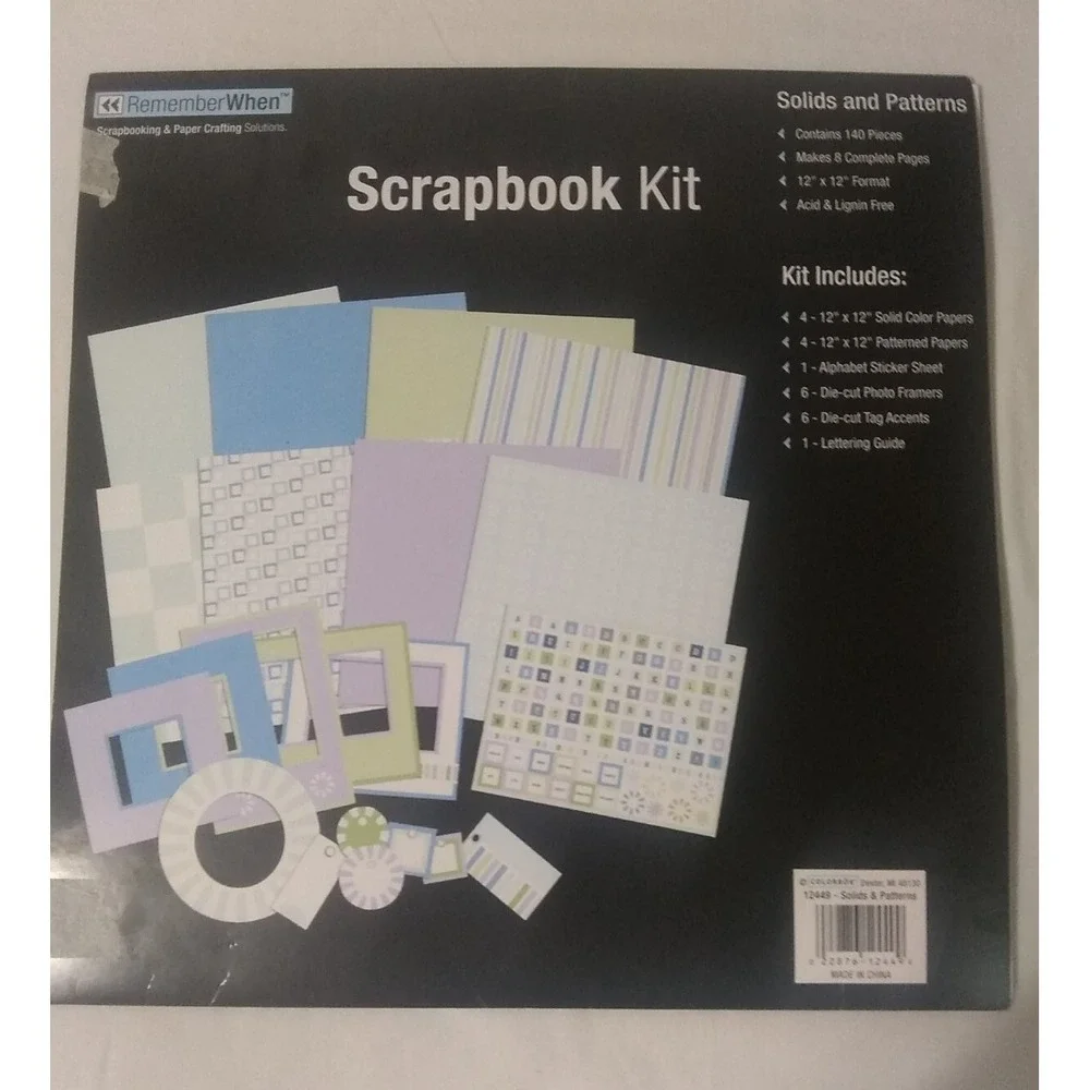 Scrapbook Kit Remember When 140 Pcs Green Blue Purple White 12x12‎ Paper READ